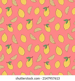 Seamless vector pattern of lemons. Decoration print for wrapping, wallpaper, fabric, textile.