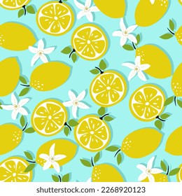 Seamless vector pattern with lemons and flowers