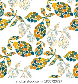 Seamless vector pattern with lemons in mosaic style. Bright summer or spring botanical design with fruit.