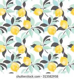 Seamless vector pattern with lemons on white background.Digital illustration.