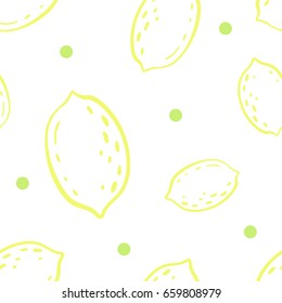 Seamless vector pattern of lemons silhouette and green dots