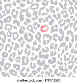 Seamless vector pattern. Leopard texture with kiss print