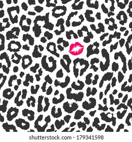 Seamless vector pattern. Leopard texture with kiss print