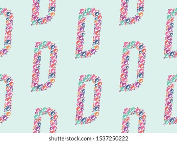Seamless vector pattern - letter D. Colorful school pattern with character D for children. Multicolor background for kids.