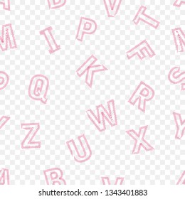 seamless vector pattern of letters,  drawn with red strokes