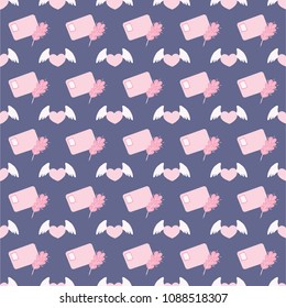 Seamless vector pattern with letters, stamps, hearts. Postal theme, love letters wedding vector.