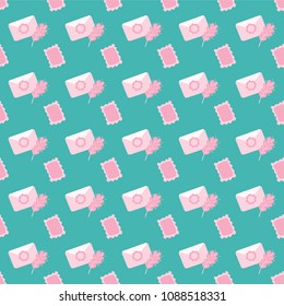 Seamless vector pattern with letters, stamps, hearts. Postal theme, love letters wedding vector.