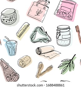 Seamless vector pattern, life without waste, zero consumption. Eco lifestyle. Design perfect for prints eco posters,  textile and more.