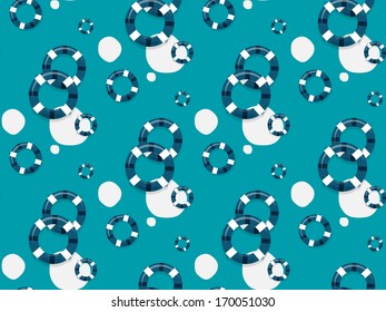 Seamless vector pattern with lifebuoys on turquoise background