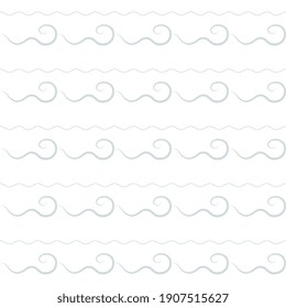 Seamless vector pattern with light blue waves, curls on a white background, for packaging, surface, postcards. Abstract illustration.