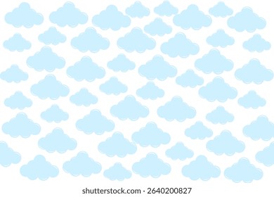 A seamless vector pattern of light blue clouds floating on a soft white background. Simple, clean, and perfect for nursery art, baby clothing, or soft decorative prints.