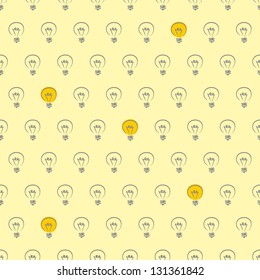 Seamless vector pattern light bulbs turn on and off random on yellow background texture. For website design, blog, www, desktop wallpaper, scrapbook, invitation card. Sign of creative and invention