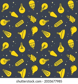 Seamless vector pattern with Light bulbs. Light bulbs and lamp, idea or innovation symbols. For fabric, paper, wrap, textile, poster, wallpaper or background.