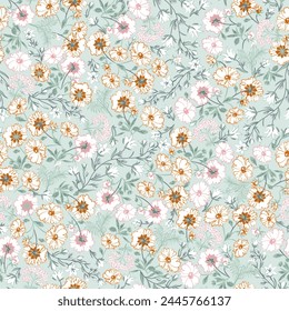 Seamless vector pattern. Light colored background. Large light pink and light orange flowers. Vintage texture. Trendy print for textiles and wallpapers in pastel colors.