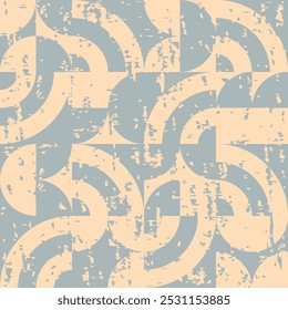 
Seamless vector pattern in light colors of simple geometric elements with a vector scuff texture overlaid on top.