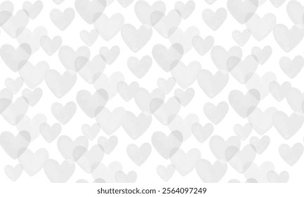 Seamless Vector Pattern With Light Gray Hearts. Irregular Romantic Endless Print With Hand Drawn Hearts on a White Background. Heart Shaped Confetti Rain. Valentine's Day Wallpaper. RGB.