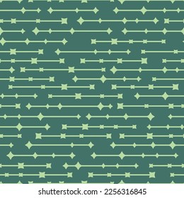 Seamless vector pattern, light green horizontal lines with stars and squares on dark green