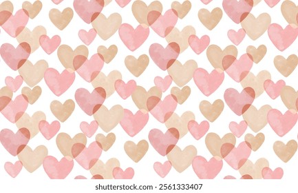 Seamless Vector Pattern With Light Pink, Red and Gold Hearts. Irregular Romantic Endless Print With Hand Drawn Hearts on a White Background. Heart Shaped Confetti Rain. Valentine's Day Wallpaper. RGB.