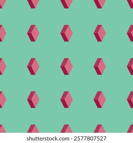 A seamless vector pattern of light red three-dimensional rhombus shapes on a pale green background