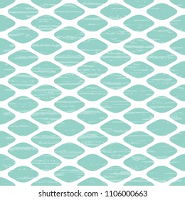 Seamless vector pattern with light texture. Green curved rhombuses on white background. Beautiful abstract illustration for textile, surface, paper, web design.