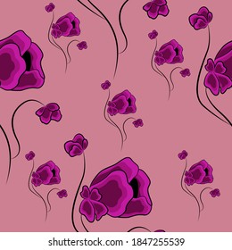 Seamless vector pattern of lilac flowers on a purple background
