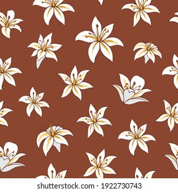 Seamless vector pattern of lilies. Background for greeting card, website, printing on fabric, gift wrap, postcard and wallpapers. 