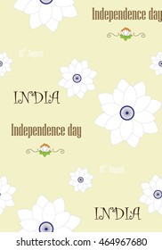 Seamless vector pattern with lilies and lettering on beige background. Illustration for independence day of India.