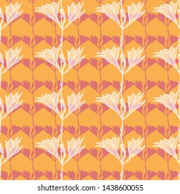 Seamless vector pattern. Lily flower pattern. Contours of Lily flowers. Silhouettes of Lily flowers. Layered vector file.Bright orange color.