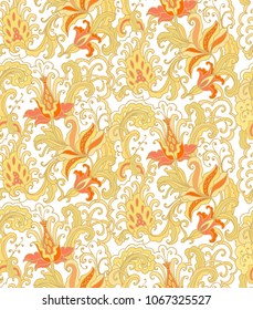 Seamless vector pattern with lily, hemerocallis plant on white background