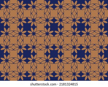 Seamless vector pattern. Line floral pattern seamless background flowers motif. Textile swatch. Modern lux Fabric design. Vector illustration. Abstract geometric texture. Dark Blue Brown 10 eps. Tile