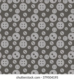 Seamless vector pattern. Line simple vintage plastic buttons. Grey background