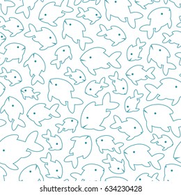 Seamless vector pattern - linear fishes on white background
