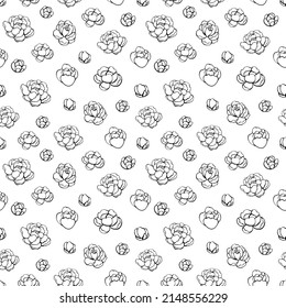 Seamless vector pattern with linear peonies. Background for greeting card, website, printing on fabric, gift wrap, postcard and wallpapers. 