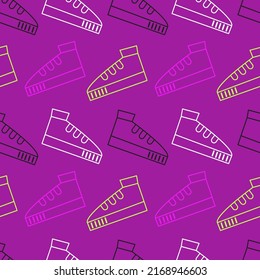 Seamless vector pattern with linear sneakers on purple background. Modern design for fabric and paper, surface textures.