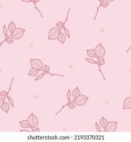 Seamless vector pattern with lineart branches. Floral sketch texture. Cute hand drawn botanical background for wrapping paper, packaging, print, gift, fabric, wallpaper, textile, apparel.