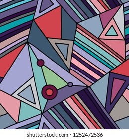 Seamless vector pattern, lined asymmetric geometric background with rhombus, triangles. Print for decor, wallpaper, packaging, wrapping, fabric. Triangular graphic design. Line drawing
