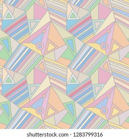 Seamless vector pattern, lined asymmetric geometric background with rhombus, triangles. Print for decor, wallpaper, packaging, wrapping, fabric. Triangular graphic design. Line drawing