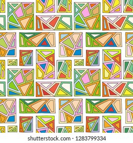 Seamless vector pattern, lined asymmetric geometric background with rhombus, triangles. Print for decor, wallpaper, packaging, wrapping, fabric. Triangular graphic design. Line drawing