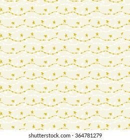 Seamless vector pattern of lines, stars,waves and dots on a light background