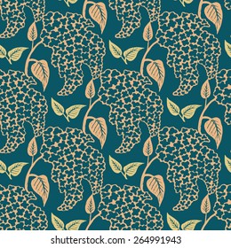 Seamless vector pattern with linocut and hand printed lilacs 