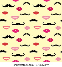 Seamless vector pattern with lips and mustaches