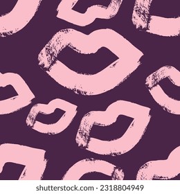 Seamless vector pattern with lips on dark background.