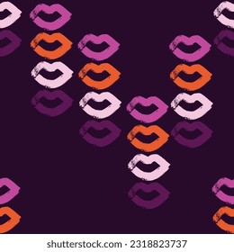 Seamless vector pattern with lips on dark background.