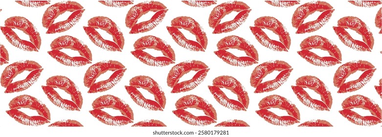 Seamless vector pattern of lipstick marks. Red passionate kiss. Valentine's Day