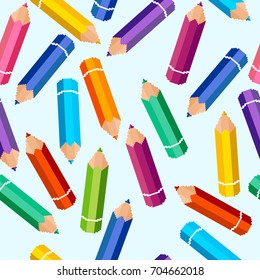 Seamless vector pattern with little colorful pixel art pencils. Chaotic texture.