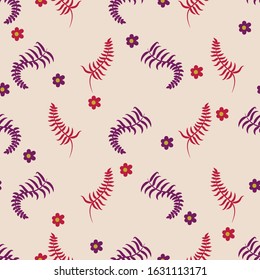 seamless vector pattern with little flowers and fern leaves