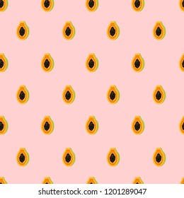 Seamless vector pattern with little papayas on pink background.