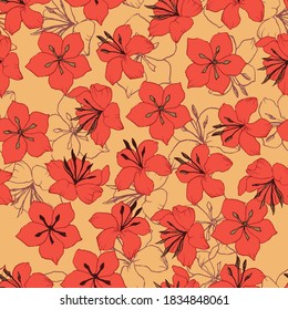 Seamless vector pattern with little pink flowers. Wavy leaf mullein flower. Texture background for textile, ceramic tile, fabric, wallpaper, and all types of prints.