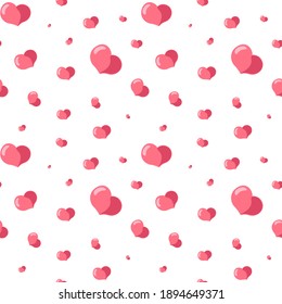 Seamless vector pattern with little pink heart on white background