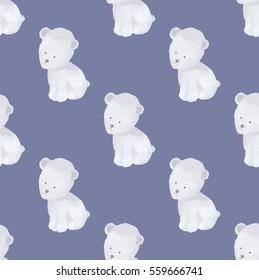 Seamless vector pattern. Little polar white bears on the blue background.